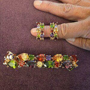 Rose Gold & Gemstone Bracelet & Earring Set (Costume)